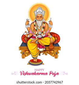 illustration of Hindu God Vishwakarma, an architect, and divine engineer of universe