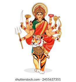 Illustration of Hindu Goddess Durga for Dussehra, Diwali, and Navratri Festivals on a white background.