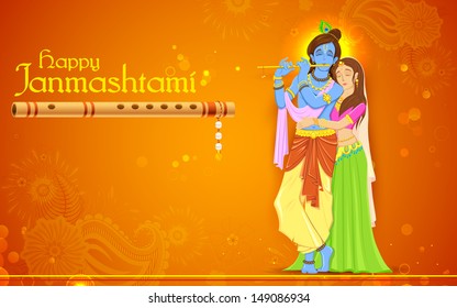 illustration of hindu goddess Radha and Lord Krishna on Janmashtami