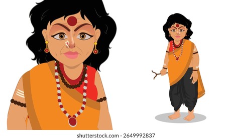 Illustration of a Hindu Goddess in Traditional Attire