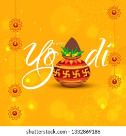 Illustration Of Hindu New Year Festival Happy Ugadi Celebration Background.