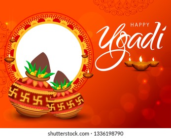 Illustration Of Hindu New Year Festival Happy Ugadi Celebration Background.