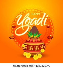 Illustration Happy Ugadi Greeting Card Background Stock Vector (Royalty ...