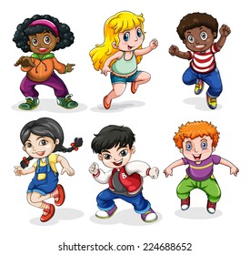 Illustration of the hiphop dancers on a white background 