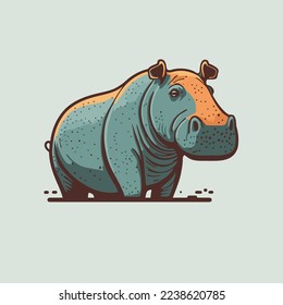 Illustration of hippo character logo mascot wild animal hippopotamus in  cartoon flat color vector style