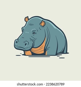 Illustration of hippo character logo mascot wild animal hippopotamus in  cartoon flat color vector style