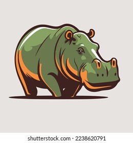 Ilustración del logo de la mascota del personaje de hipopótamo hippotamo animal salvaje en dibujos animados de color plano estilo vector