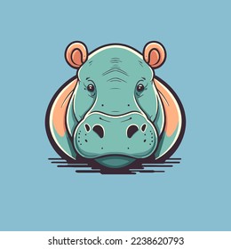 Illustration of hippo character logo mascot wild animal hippopotamus in  cartoon flat color vector style