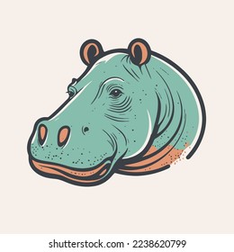 Illustration of hippo character logo mascot wild animal hippopotamus in  cartoon flat color vector style