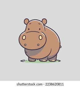 Illustration of hippo character logo mascot wild animal hippopotamus in  cartoon flat color vector style