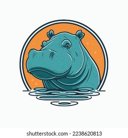 Ilustración del logo de la mascota del personaje de hipopótamo hippotamo animal salvaje en dibujos animados de color plano estilo vector