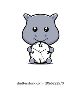 ilustración de un hippo abrazando un diseño de vector de reloj