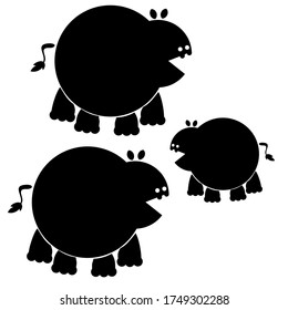 illustration of a hippopotamus animal, circular in shape. isolated silhouette against a white background
