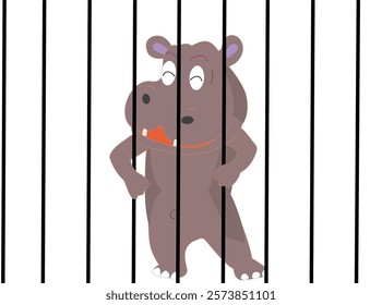 Illustration of a hippopotamus in a cage at the zoo.