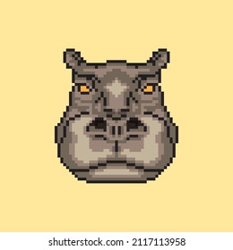 Illustration of Hippopotamus Face Pixel Design
