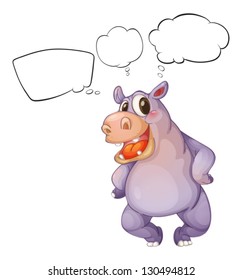 Illustration of a hippopotamus thinking on a white background