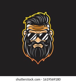 Illustration of Hipster Character Head Shot Logo, Vector Template