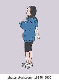 
Illustration of a hipster girl wearing a hoodie and leggings
