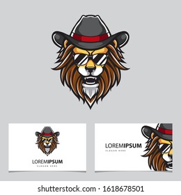 Illustration of Hipster Lion Head Vector Template