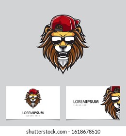 Illustration of Hipster Lion Head Vector Template