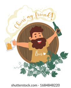 Illustration of hipster man in beer enthusiast themed concept. Vector illustration