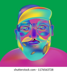 illustration hipster man wears cap in colorful pop art style