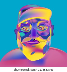 illustration hipster man wears cap in colorful pop art style