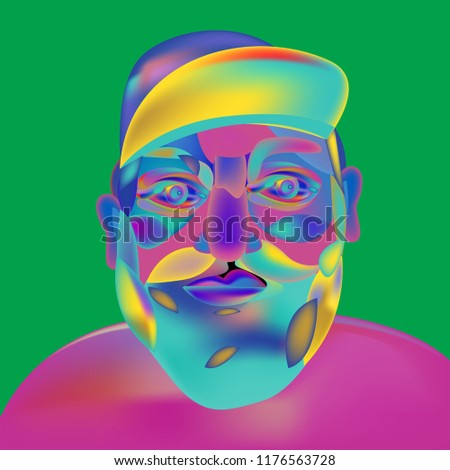 illustration hipster man wears cap in colorful pop art style