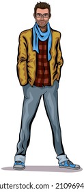 Illustration of a hipster on white