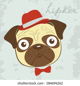 Illustration of hipster pug