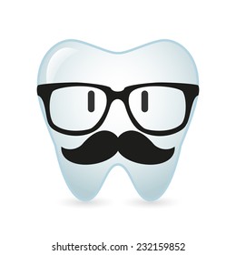 Illustration of a hipster   tooth wearing glasses and moustache