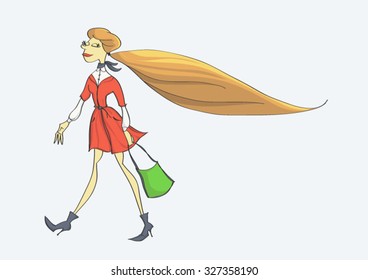 Illustration of hipster woman with big ponytail
