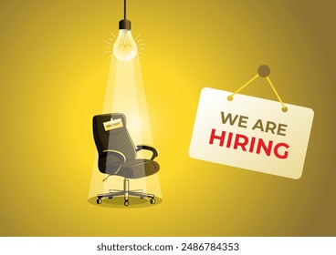 An illustration of hiring and recruitment poster with CHAIR. Symbol of vacancies, business hiring and recruitment concept