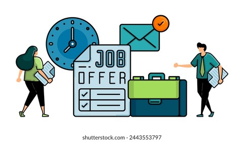 illustration of hiring with the words JOB OFFER on application form. metaphor for applicants filling out job application forms and submitting them on time via email.