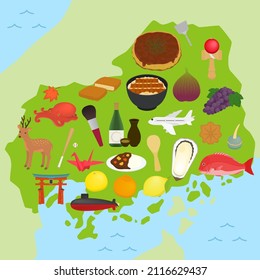 Illustration of Hiroshima prefecture and special products