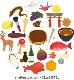 Illustration of Hiroshima prefecture's special products (circular)