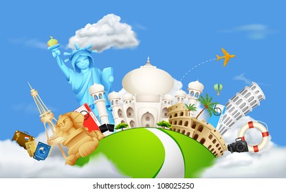 illustration of historical monument on cloudscape