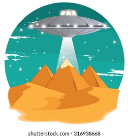 illustration. Historical pyramid, Alien spaceship