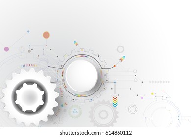 Illustration Hi-tech digital technology design  gear colorful on circuit board and gear wheel engineering, digital telecoms technology concept, Abstract futuristic-technology on white color background