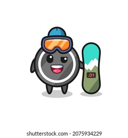 Illustration of hockey puck character with snowboarding style , cute style design for t shirt, sticker, logo element