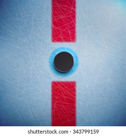 Illustration of Hockey puck isolated on ice top view