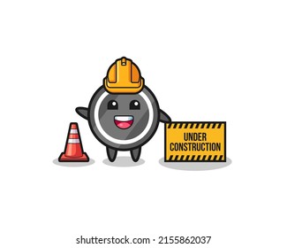 illustration of hockey puck with under construction banner , cute design