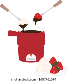 Illustration of hocolate fondue.
strawberries and marshmallows