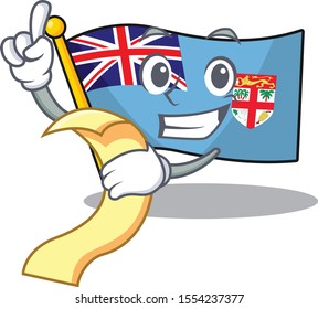 illustration holding bill flag fiji with character cute