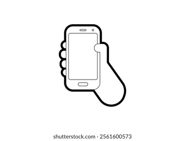 
Illustration of holding a cellphone on a white background using outline style