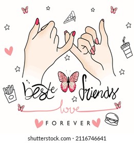 Illustration Of Holding Hands,Promise Friends Forever,Beautiful Greeting Card Design For Happy Friendship Day.
