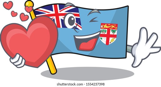 illustration holding heart flag fiji with character cute