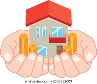 Illustration holding a house and money in both hands