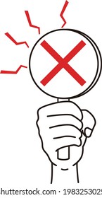 Illustration of holding an incorrect answer sign.