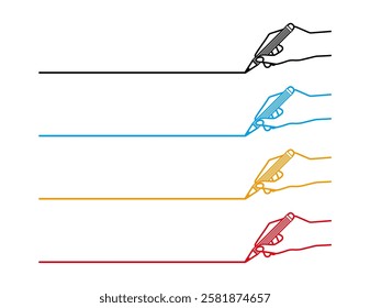 Illustration of holding a pencil in one's hand.　Stationery icons.